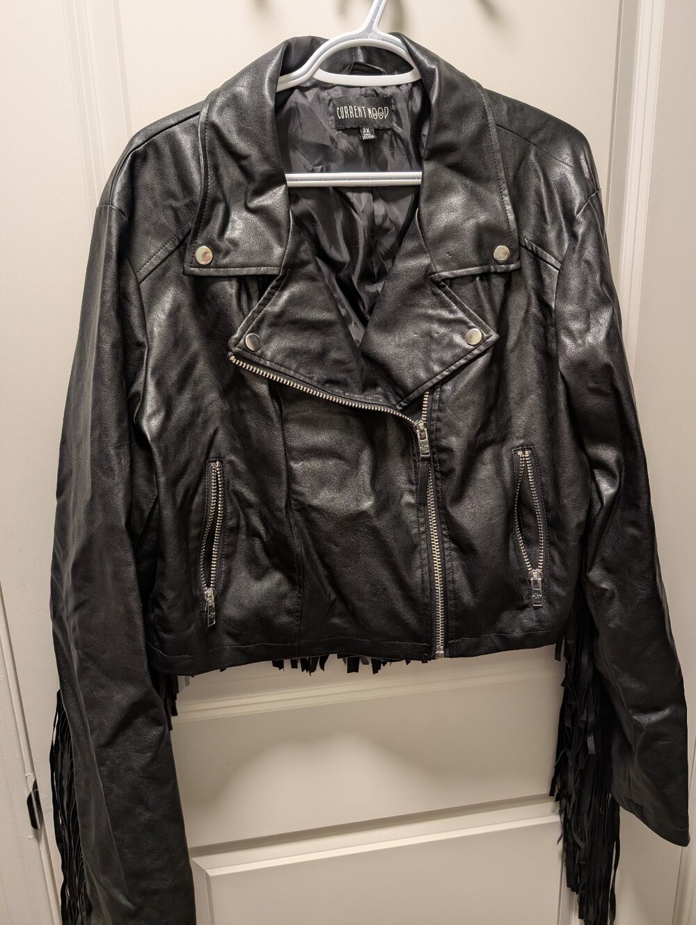 Current Mood/Dolls Kill Black Faux Leather Fringe Moto Jacket